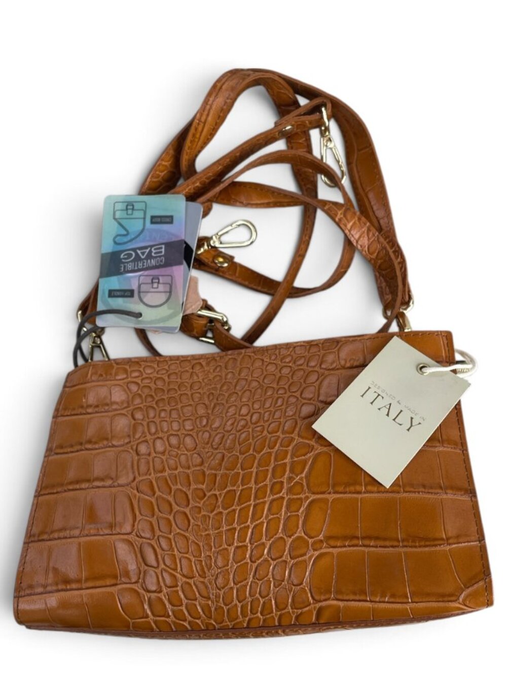 NWT Valentina Croc Embossed Leather Crossbody Bag - Picture 4 of 8